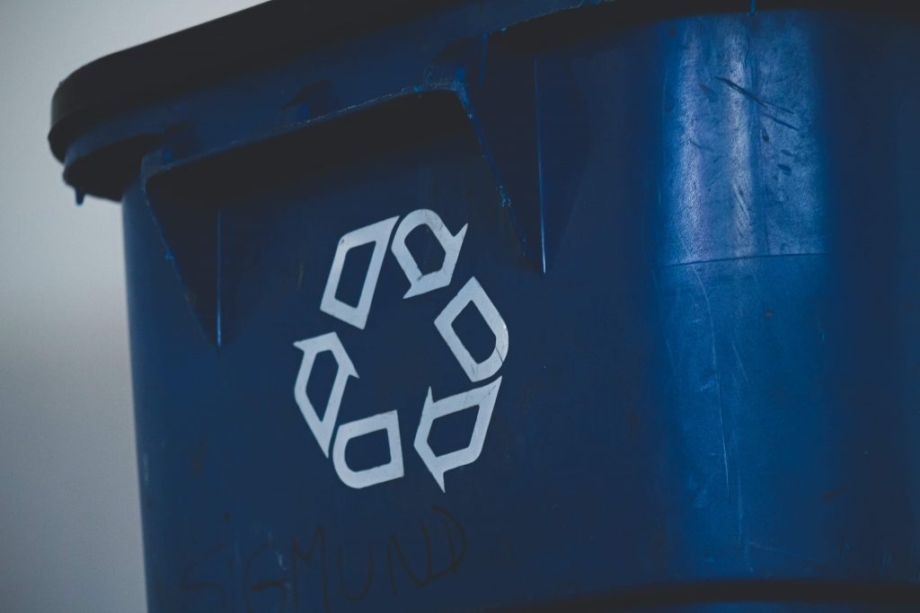 close up of blue recycling bin | Woodford Recycling
