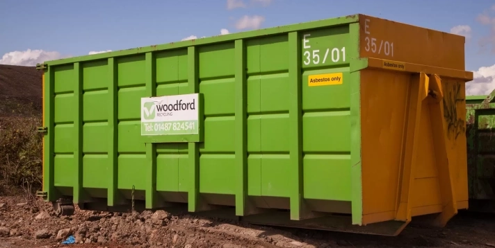 Large green RoRo container on site – Woodford Recycling waste collection
